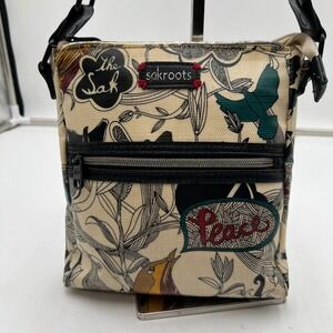 Sakroots Crossbody Bag in Cream, Teal, Black & Red